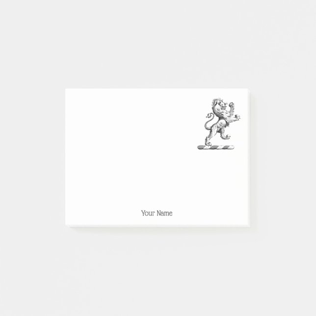 Heraldic Lion Stehendes Wappen Emblem Post-it Klebezettel (Vorderseite)