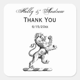 Heraldic Lion Stehendes Wappen Emblem Quadratischer Aufkleber