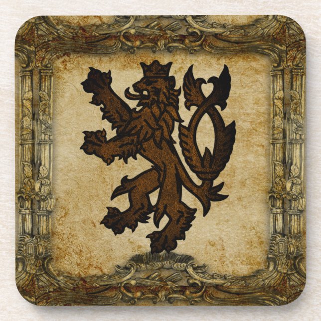 Heraldic Rampant Lion Custom Getränkeuntersetzer (Vorderseite)