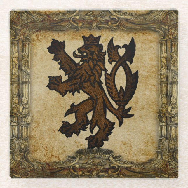 Heraldic Rampant Lion Custom Glasuntersetzer (Vorderseite)