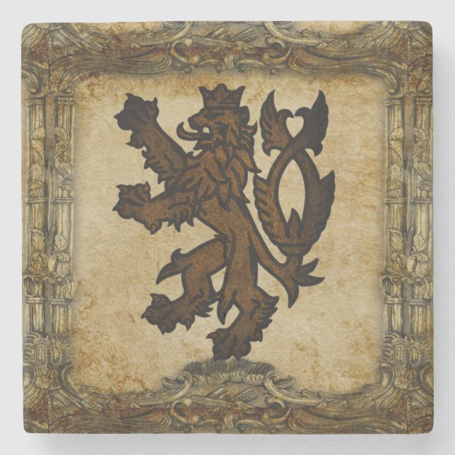Heraldic Rampant Lion Custom Steinuntersetzer (Vorderseite)