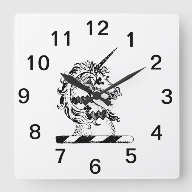 Heraldic Unicorn Head Coat of Arms Emblem Quadratische Wanduhr (Vorderseite)
