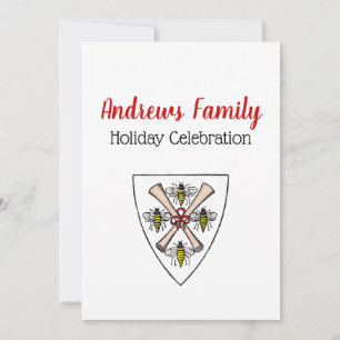 Heraldic Vintag 4 Bienen-Rollen auf Schild Wappen  Einladung