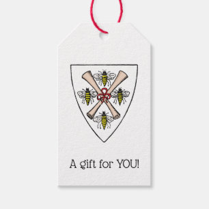 Heraldic Vintag 4 Bienen-Rollen auf Schild Wappen  Geschenkanhänger