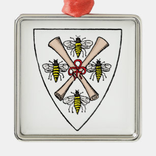 Heraldic Vintag 4 Bienen-Rollen auf Schild Wappen  Silbernes Ornament