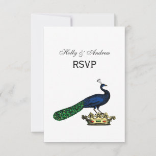 Heraldic Vintag Stylized Peacock auf Kronen C RSVP Karte