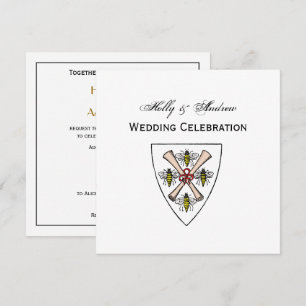 Heraldic Vintage 4 Bienen Schriftrollen auf Schild Einladung