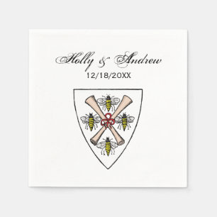 Heraldic Vintage 4 Bienen-Schriftrollen auf Schild Serviette