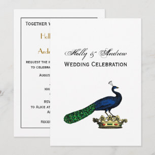 Heraldisch Vintage stilisierter Pfau auf Krone C Einladung