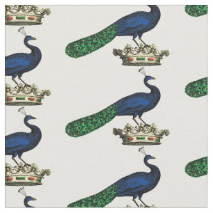 Heraldisch Vintage stilisierter Pfau auf Krone C Stoff