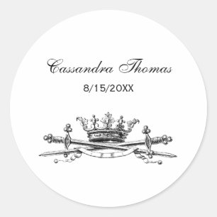 Heraldische Krone Gekreuzte Schwerter Säbel Emblem Runder Aufkleber