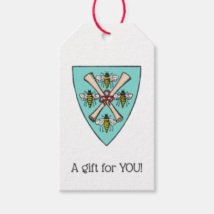 Heraldische Vintage 4 Bienen-Rollen auf Schild-Wap Geschenkanhänger