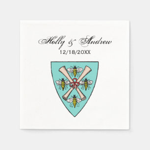 Heraldische Vintage 4 Bienen-Rollen auf Schild-Wap Serviette