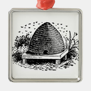 Heraldische Vintage Bienen und Bienenstock #1 Silbernes Ornament