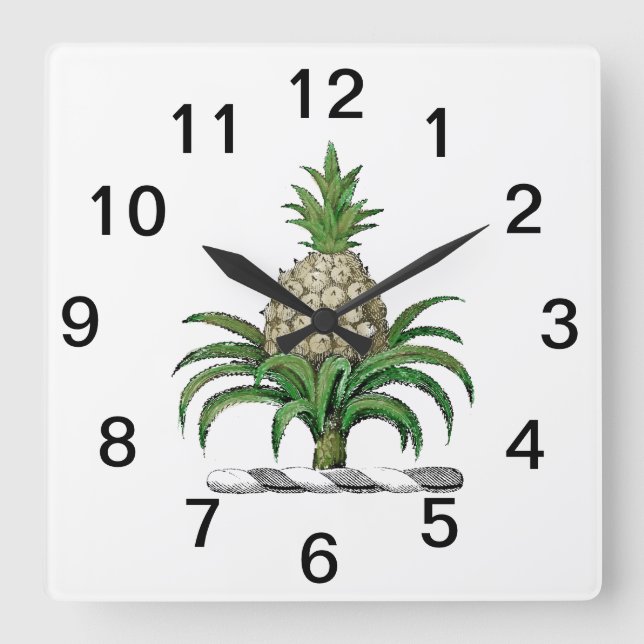 Heraldischer Ananas-Vorbote aus Wappen Quadratische Wanduhr (Vorderseite)