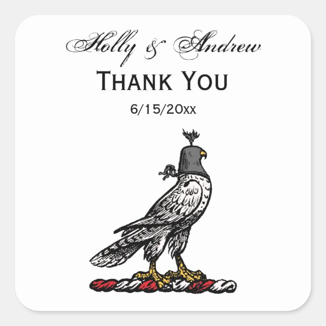 Heraldischer Jagdfalkenanzug Helm Hood C Quadratischer Aufkleber (Vorderseite)