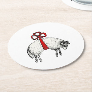Heraldisches Bändchen-Vlies-Widder-Schaf-Wappen-Em Runder Pappuntersetzer