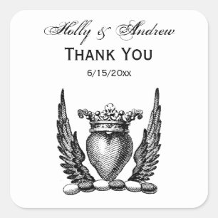 Heraldisches Herz mit Wings Coat of Arms Wappen Quadratischer Aufkleber