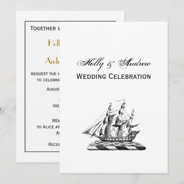 Heraldisches Vintages Nautical Clipper Ship Wappen Einladung (Vorne/Hinten)