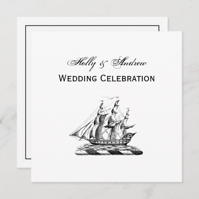 Heraldisches Vintages Nautical Clipper Ship Wappen Einladung (Vorne/Hinten)