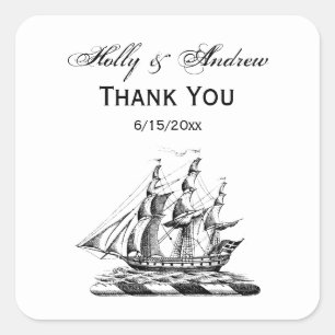 Heraldisches Vintages Nautical Clipper Ship Wappen Quadratischer Aufkleber