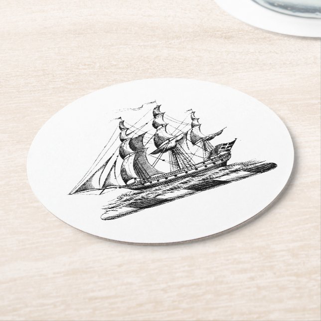 Heraldisches Vintages Nautical Clipper Ship Wappen Runder Pappuntersetzer (Angewinkelt)