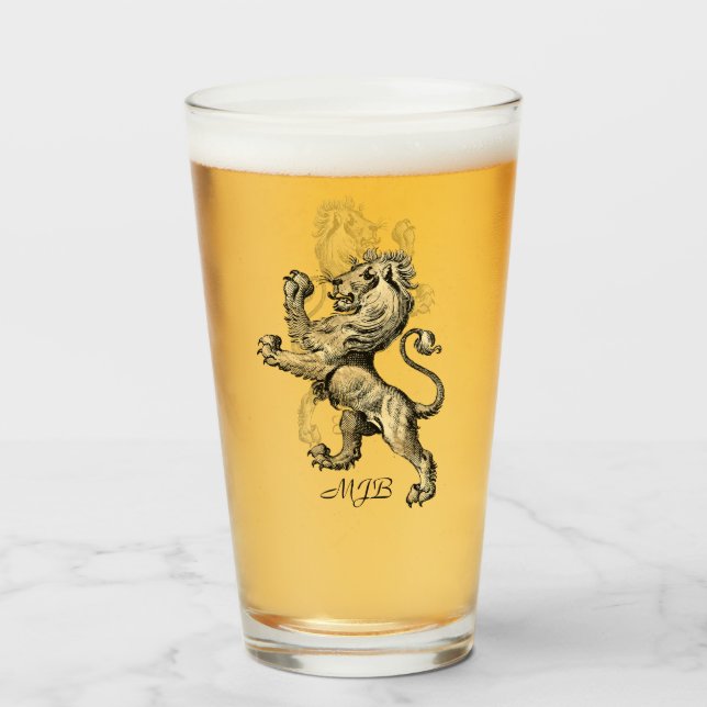 Heraldry Lion individuell anpassbare Monogramm Glas (Vorne (Gefüllt))