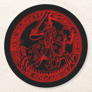 Heraldry-Siegel des mittelalterlichen Thomas de Be Runder Pappuntersetzer