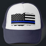 Heraus zerrissen schauen Sie dünne Blue Truckerkappe<br><div class="desc">Eine dünne blaue Linie patriotischer Flaggepolizeihut.</div>