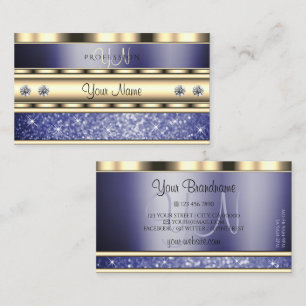 Herausragendes Goldblauer Glitzer Monogram Visitenkarte