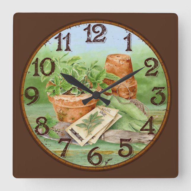 Herb Garden Quadratische Wanduhr (Vorderseite)