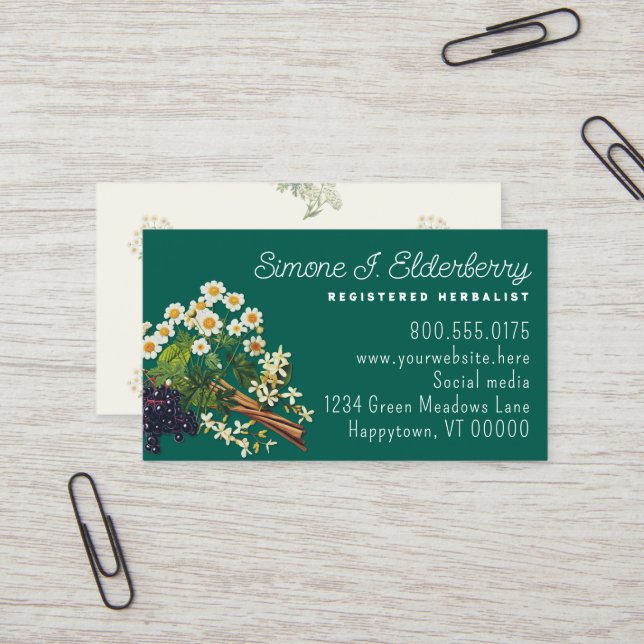 Herbalist Business Cards Feverwenige Elderberger Visitenkarte (Vorderseite/Rückseite Beispiel)