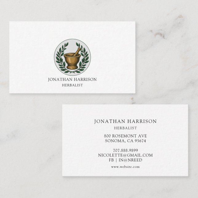 Herbalist Illustriert Mortar Pestle Visitenkarte (Vorne/Hinten)