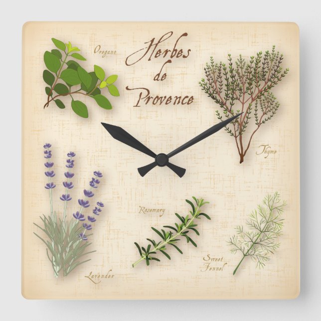 Herbes de Provence Clock Quadratische Wanduhr (Vorderseite)