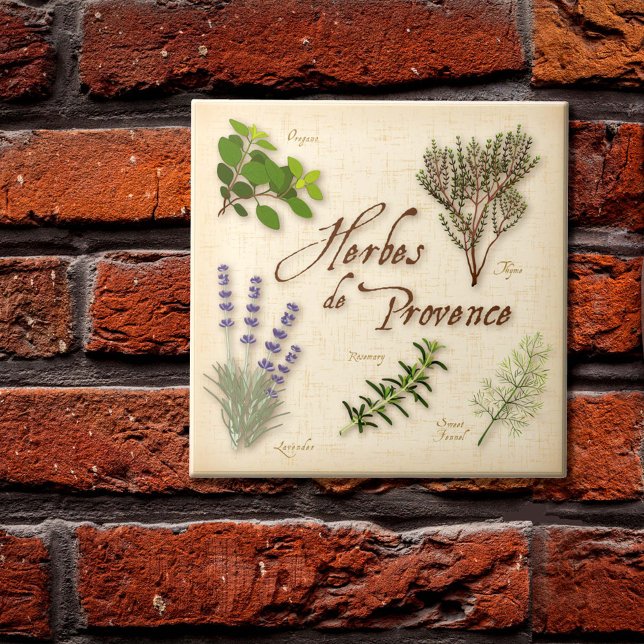 Herbes de Provence Keramik Tile Fliese (Herbes de Provence Ceramic Tile, features sweet lavender, rosemary, fennel, oregano, thyme for cooks)