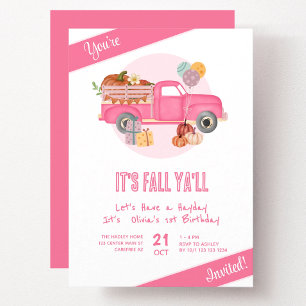Herbst 1. Geburtstag Pumpkin Pink Truck Einladung