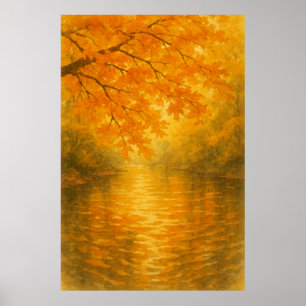Herbst 4, Goldene Blätter, ruhiger Fluss, saisonal Poster