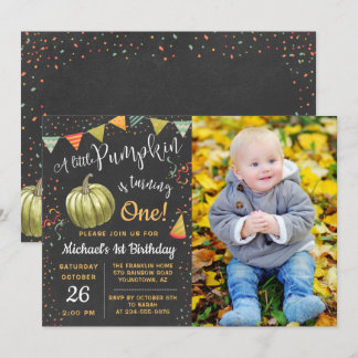 Herbst A Little Pumpkin Chalkboard Geburtstags-Fot Einladung