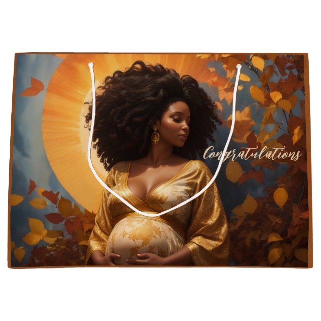 Herbst Afro zentrische Mutter zu Schwangerschaft Große Geschenktüte (Vorderseite)