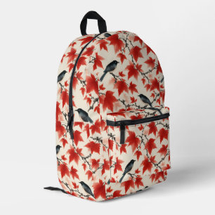 Herbst-Ahorn und Vögel Japanische Kunst Bedruckter Rucksack