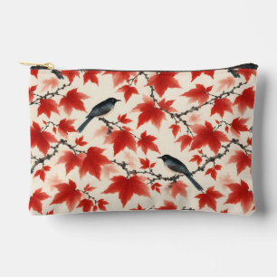 Herbst-Ahorn und Vögel Japanische Kunst Zubehörtasche