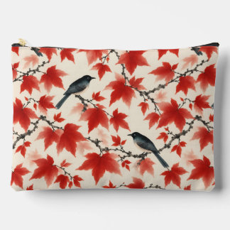 Herbst-Ahorn und Vögel Japanische Kunst Zubehörtasche