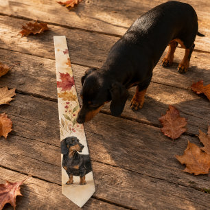 Herbst-Ahorn-Wasserfarben-Dachshund Krawatte