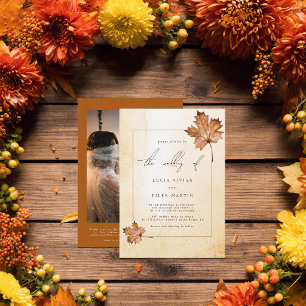 Herbst-Ahornblatt-Aquarell-Foto-QR-Code-Hochzeit Einladung