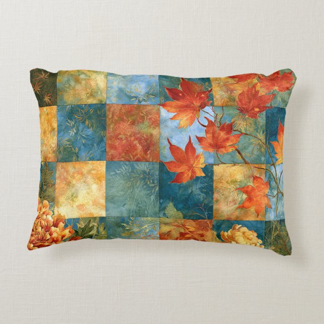 Herbst-Ahornblatt-Botanischer Patchwork Dekokissen (Rückseite)