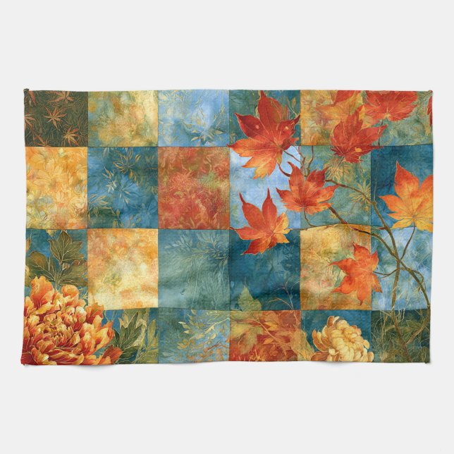 Herbst-Ahornblatt-Botanischer Patchwork  Geschirrtuch (Horizontal)
