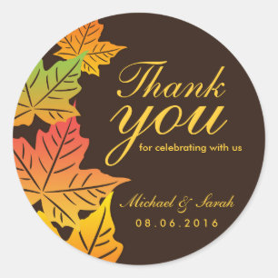 Herbst-Ahornblatt-Hochzeit-Danke-Aufkleber Braun Runder Aufkleber