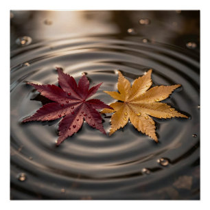 Herbst-Ahornblätter auf dem Wasser treibend Poster