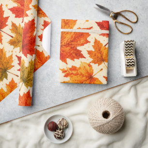 Herbst-Ahornblätter-Muster Herbst Orange-Rotes B Geschenkpapier