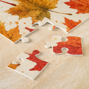 Herbst-Ahornblätter-Muster Herbst Orange-Rotes B Puzzle